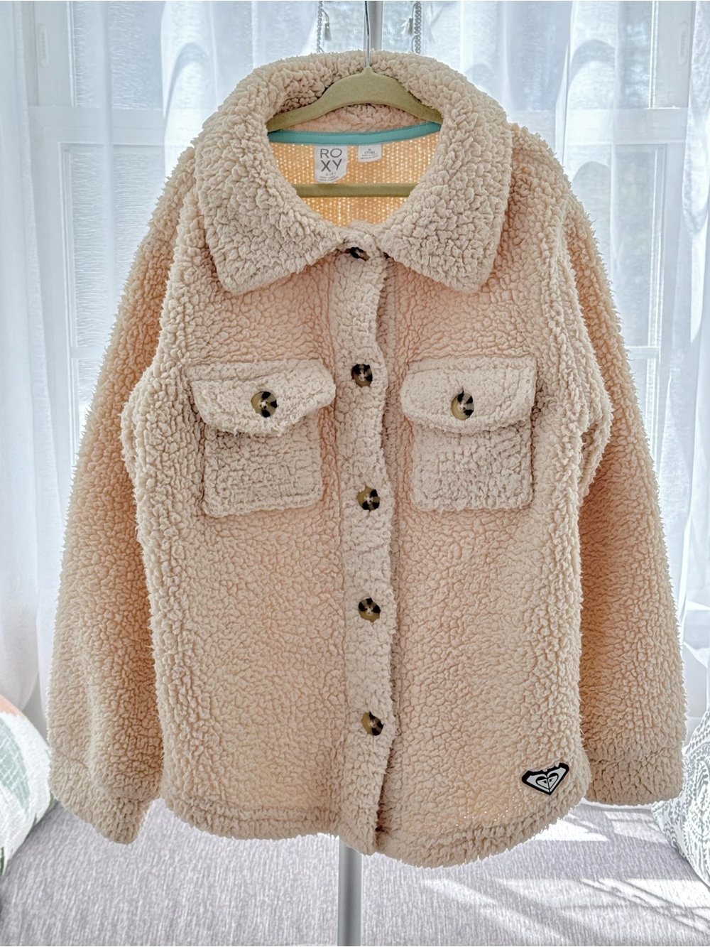 Roxy Kids - Girl’s Beige Sherpa Button-Up Jacket - Size 7/8 S